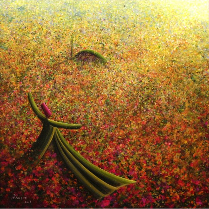 Peinture intitulée "Yellow Orange Whirl…" par Khusro Subzwari, Œuvre d'art originale, Acrylique