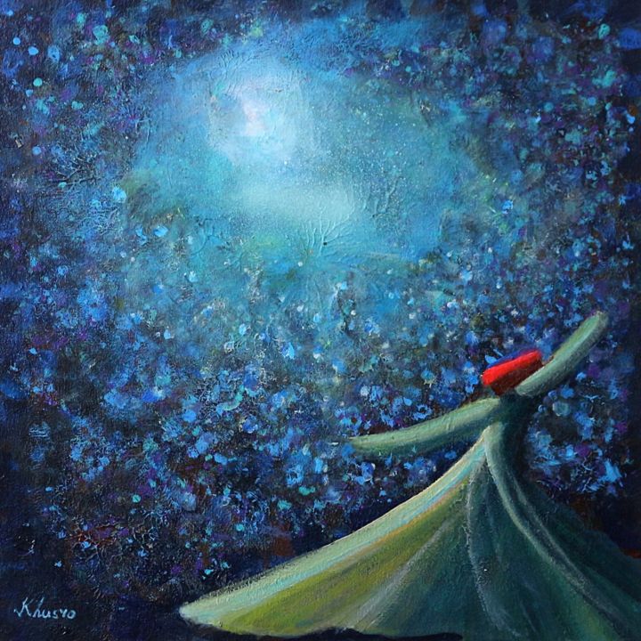 Painting titled "Navy Blue Whirling…" by Khusro Subzwari, Original Artwork, Acrylic