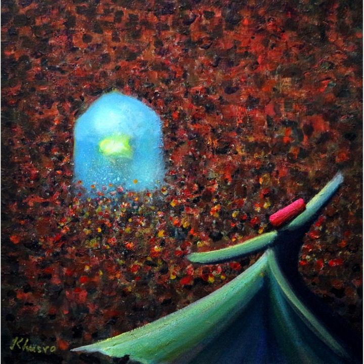 Painting titled "Maroon Dervish Figu…" by Khusro Subzwari, Original Artwork, Acrylic