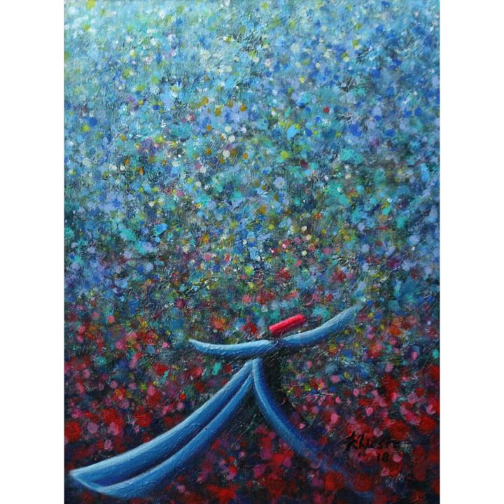 Painting titled "Blue Themed Whirlin…" by Khusro Subzwari, Original Artwork, Acrylic