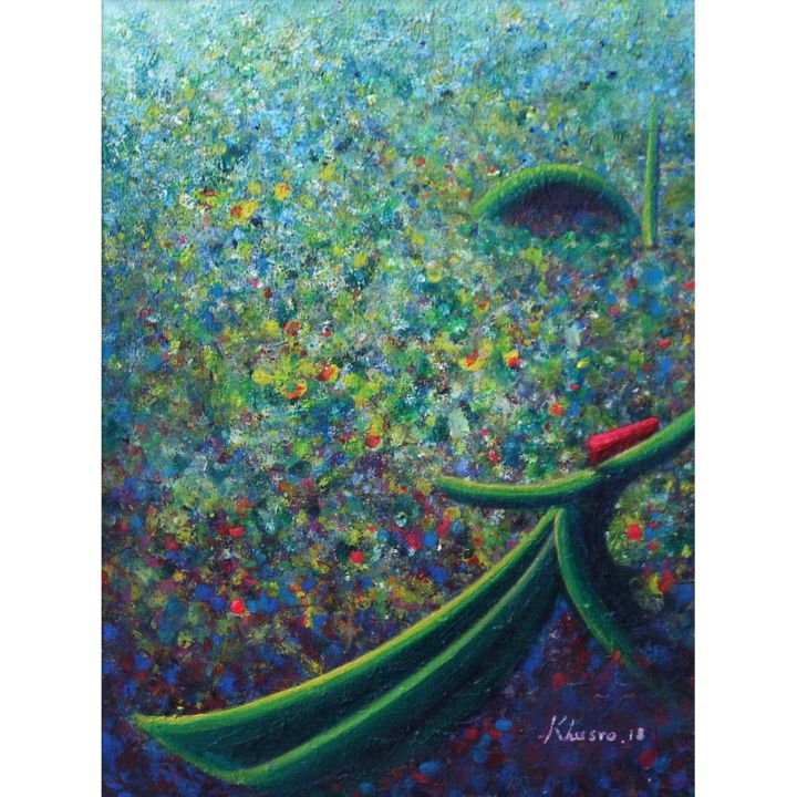 Pintura titulada "Green & Blue Whirli…" por Khusro Subzwari, Obra de arte original, Acrílico