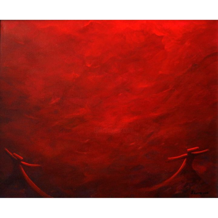 Pintura titulada "Blood Red 2 x Whirl…" por Khusro Subzwari, Obra de arte original, Acrílico