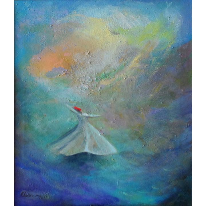 Painting titled "Blue Mevlana Rumi D…" by Khusro Subzwari, Original Artwork, Acrylic