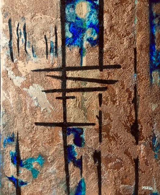 Painting titled "croix de cuivre" by Marie-Eve Kia, Original Artwork, Acrylic