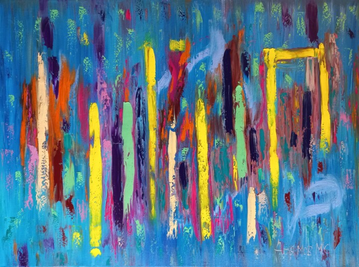 Painting titled "Woods Lights" by Mansour Aglyamov, Original Artwork, Oil Mounted on Wood Stretcher frame
