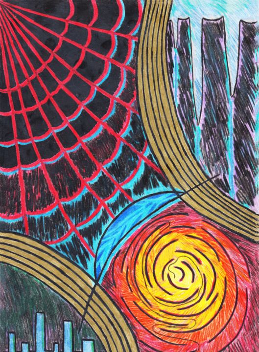 Рисунок под названием "Взгляд в Новый мир" - Bez.Zvuka, Подлинное произведение искусства, Цветные карандаши