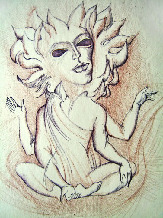 Рисунок под названием "Lotus" - Kiddy, Подлинное произведение искусства, Шариковая ручка