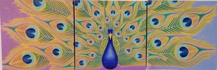 Painting titled "PEACOCK" by Nikolay Bogdan, Original Artwork, Acrylic Mounted on Wood Stretcher frame