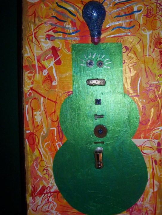 Painting titled "Snowman Robot" by Amy Krueger, Original Artwork, Oil