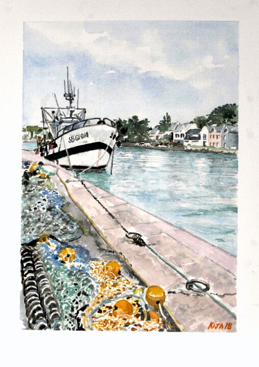 Peinture intitulée "Grande marée à Daho…" par Kija, Œuvre d'art originale, Aquarelle