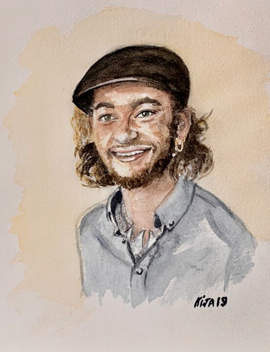 Painting titled "Un jeune homme fort…" by Kija, Original Artwork, Watercolor