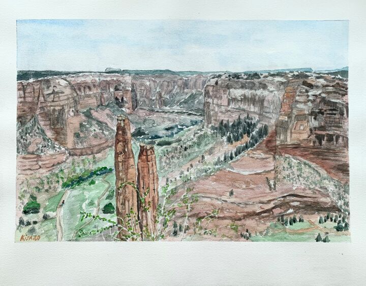 Pintura intitulada "Le canyon de Chelly…" por Kija, Obras de arte originais, Aquarela