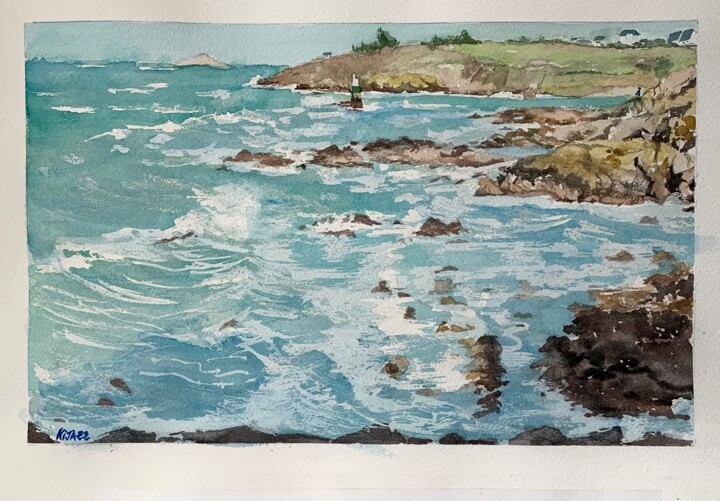 Peinture intitulée "La mer se déchaîne" par Kija, Œuvre d'art originale, Aquarelle
