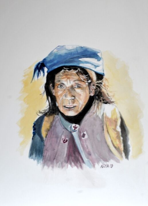 Painting titled "vieille-femme-chino…" by Kija, Original Artwork, Watercolor
