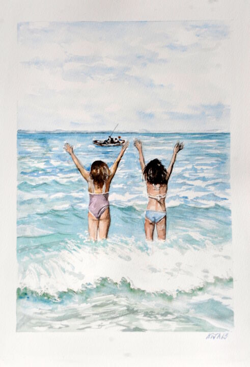 Peinture intitulée "Au revoir" par Kija, Œuvre d'art originale, Aquarelle