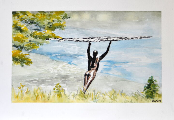 Painting titled "Icare -au Tennessee" by Kija, Original Artwork, Watercolor