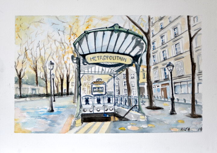 Pintura titulada "Station de métro Ab…" por Kija, Obra de arte original, Acuarela