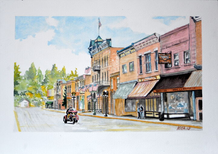 Painting titled "Main street à Deadw…" by Kija, Original Artwork, Watercolor