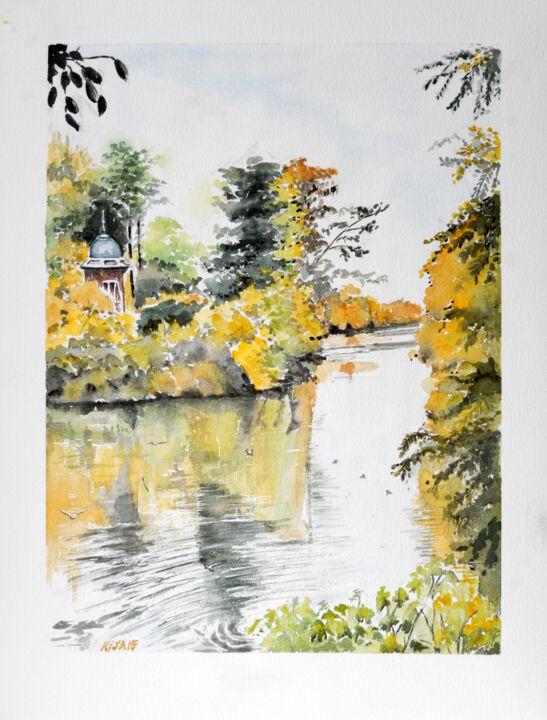 Peinture intitulée "l'automne au Bois d…" par Kija, Œuvre d'art originale, Aquarelle