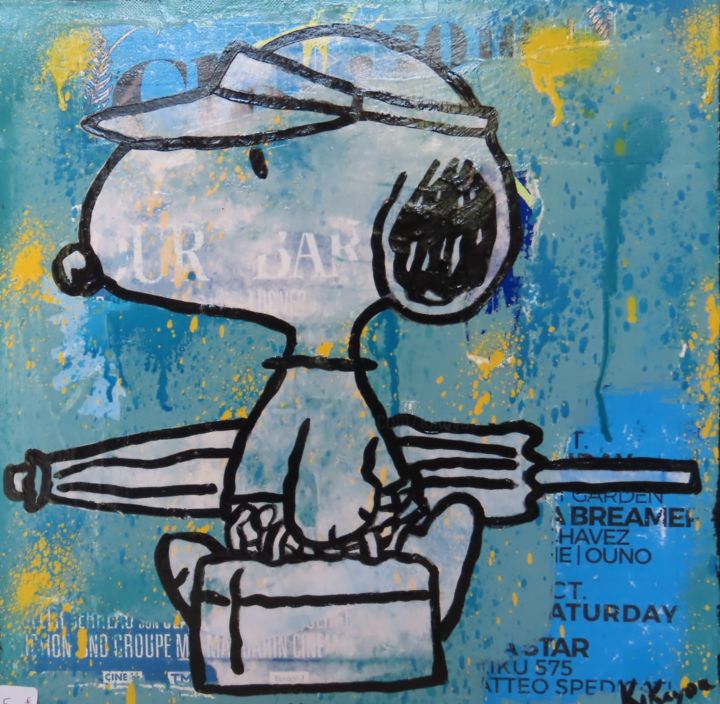 Peinture intitulée "SNOOPY part à la PL…" par Kikayou, Œuvre d'art originale, Acrylique Monté sur Châssis en bois