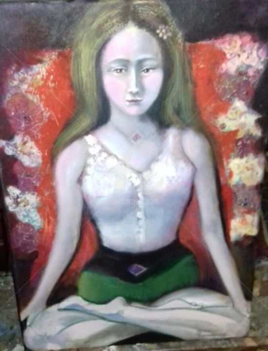 Ζωγραφική με τίτλο "Meditating girl" από Kiki Papadatou, Αυθεντικά έργα τέχνης, Λάδι