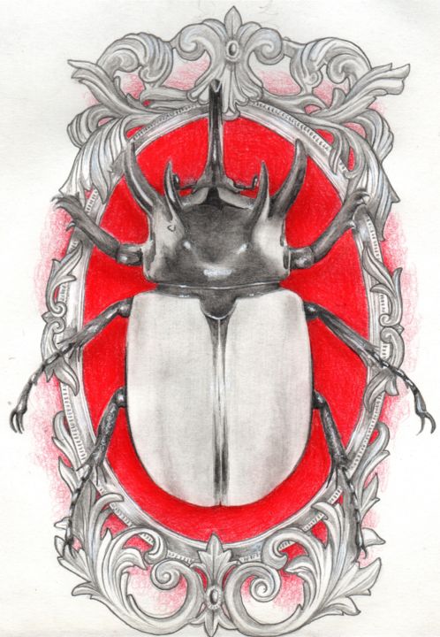 Disegno intitolato "Ornamental Beetle" da Kiki Van Marrewijk, Opera d'arte originale, Matita