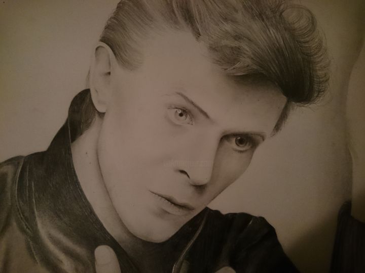 Disegno intitolato "David Bowie portrait" da Kiki Van Marrewijk, Opera d'arte originale, Grafite