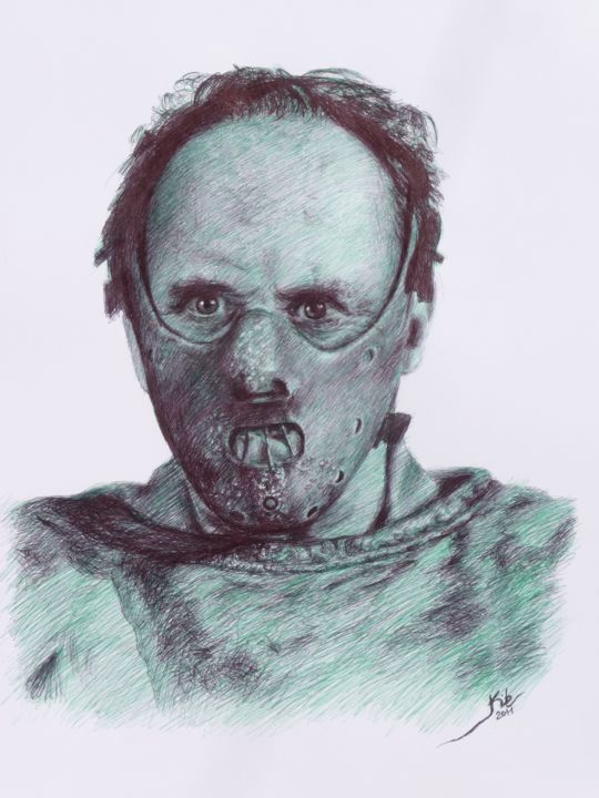 Drawing titled "LECTER" by Kile Zabala, Original Artwork, Ballpoint pen