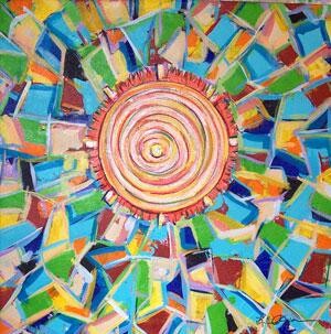 Painting titled "Abstract Sun" by Kim Dean, Original Artwork, Oil