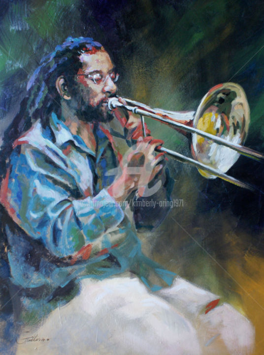 Painting titled "Jazz- Evening Blues" by Kimberly Aring, Original Artwork, Acrylic