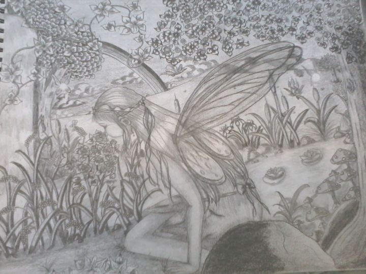 Drawing titled "Home of the fairy" by Kimberly Harding, Original Artwork, Other