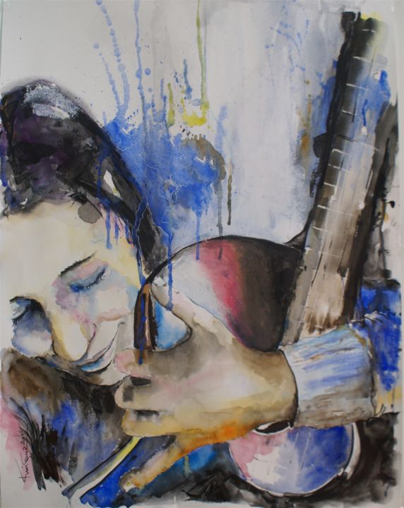 Painting titled "Amor à musica" by Kim Cruz, Original Artwork, Oil