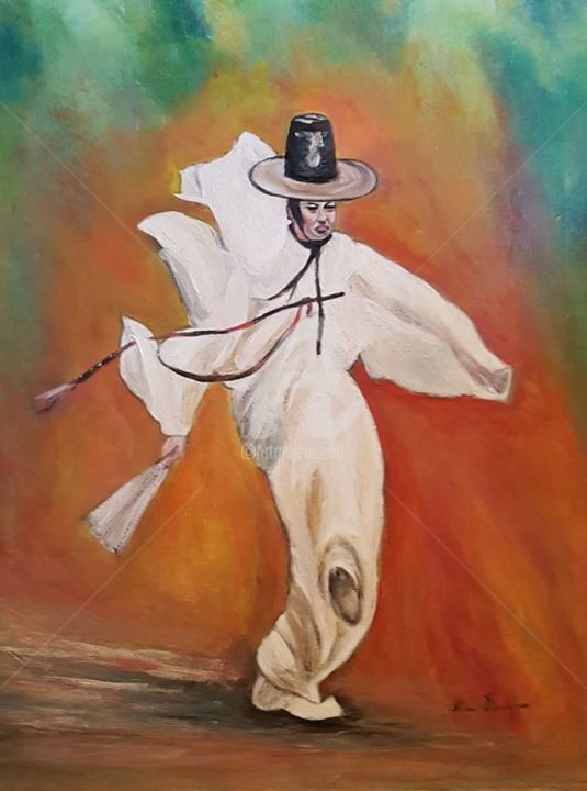 Malerei mit dem Titel "The man in the wind" von Kim Dauphin, Original-Kunstwerk, Acryl