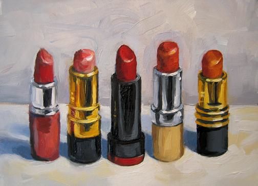 Painting titled "Five Lipsticks" by Kim Kibby, Original Artwork