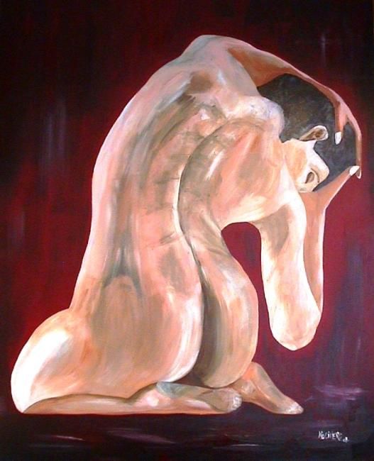 Pintura intitulada "Mulher Sentida e Dor" por Kim Molinero, Obras de arte originais, Óleo
