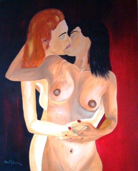 Schilderij getiteld "Mulheres Amantes" door Kim Molinero, Origineel Kunstwerk, Olie