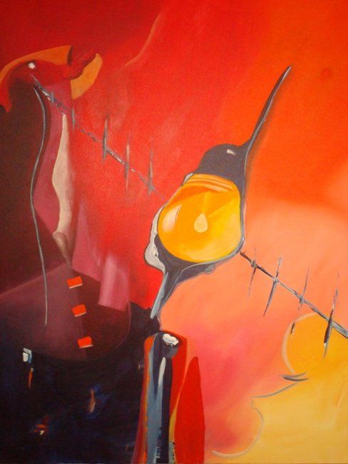 Painting titled "FIRE - BEIJA-FLOR" by Kim Molinero, Original Artwork, Oil