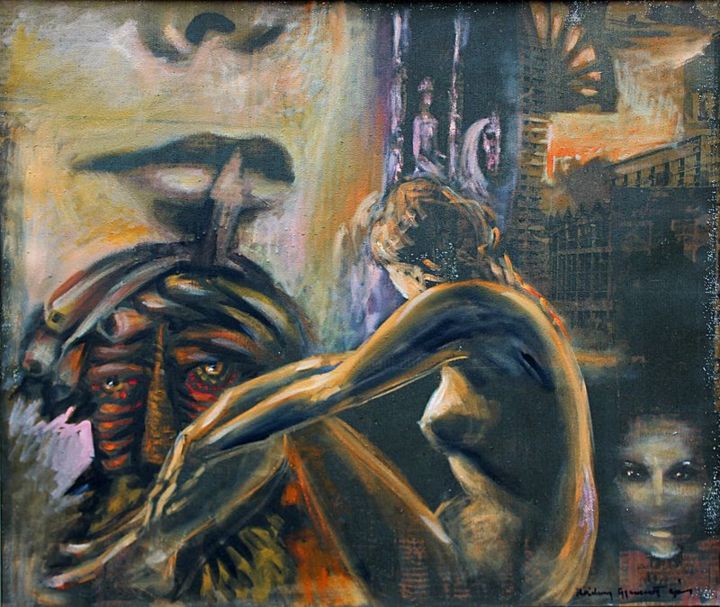 Painting titled "Act" by Gábor Rádóczy Gyarmathy, Original Art, Oil