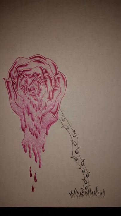 Drawing titled "Melting Rose.jpg" by K.Randall.Carl, Original Artwork, Ballpoint pen