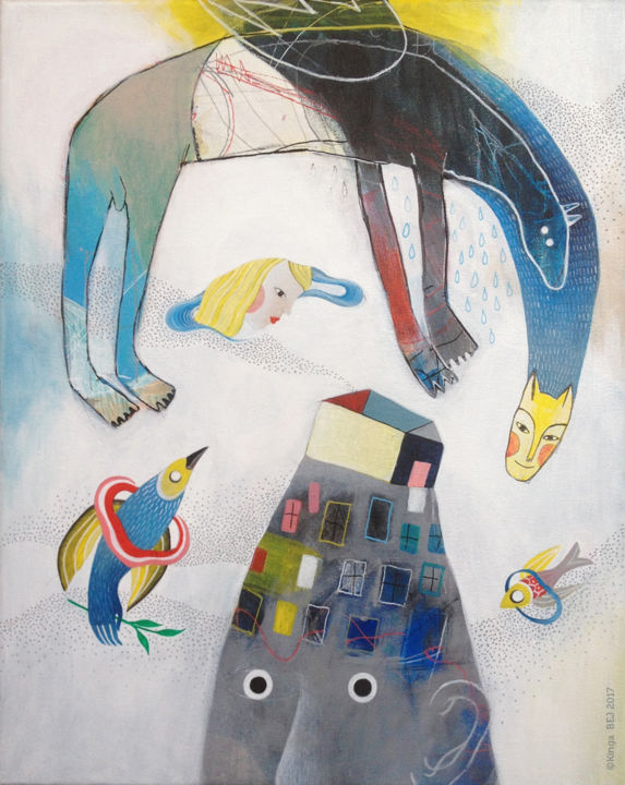 Malerei mit dem Titel "the magic muntain" von Kinga Bej, Original-Kunstwerk, Acryl