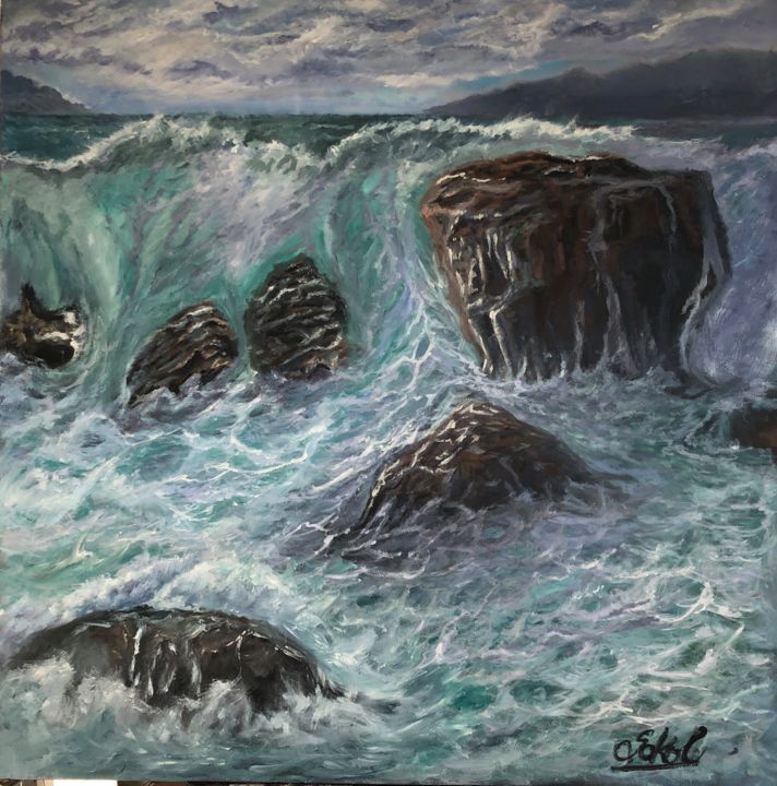 Malarstwo zatytułowany „seascape3” autorstwa Kinga Sokol, Oryginalna praca, Olej
