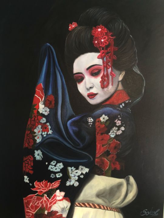 Malarstwo zatytułowany „Geisha” autorstwa Kinga Sokol, Oryginalna praca, Olej