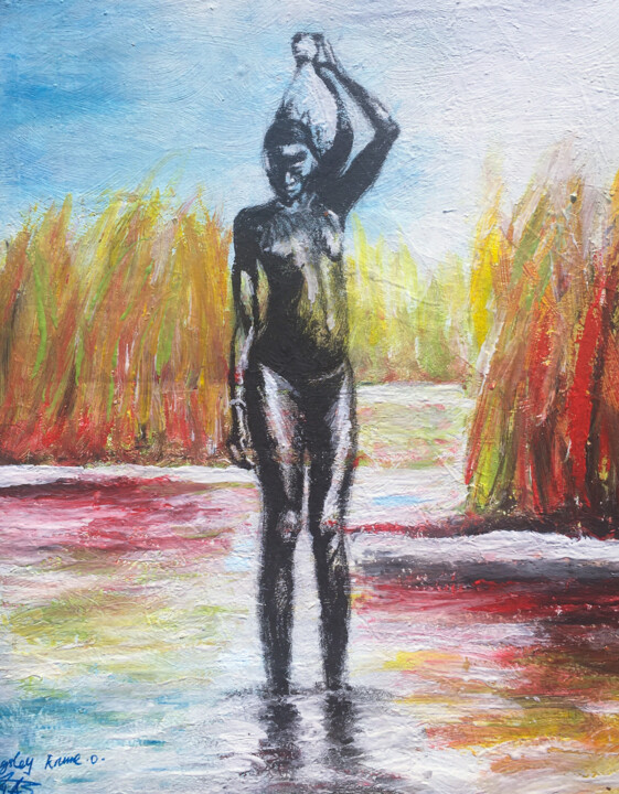 Malerei mit dem Titel "Calabar Girl" von Kingsley Erume, Original-Kunstwerk, Acryl