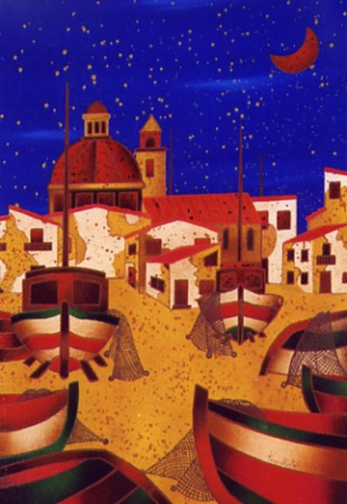 Pintura intitulada "Porto di Sicilia" por Kino Mistral, Obras de arte originais