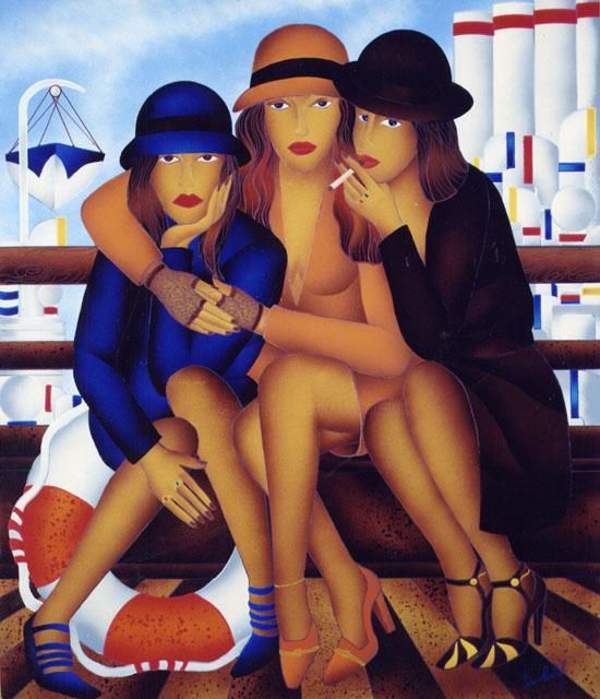 Pittura intitolato "Tre Donne in Crocie…" da Kino Mistral, Opera d'arte originale