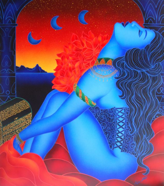 Peinture intitulée "Blue Sunset" par Kino Mistral, Œuvre d'art originale, Huile