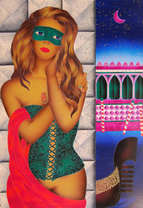 Pintura intitulada "Pink Venice" por Kino Mistral, Obras de arte originais, Óleo