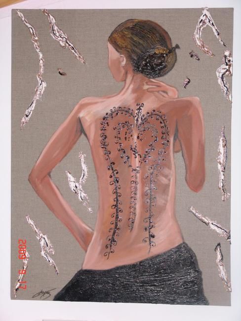 Painting titled "femme au hammam" by Christine Pons, Original Artwork, Oil