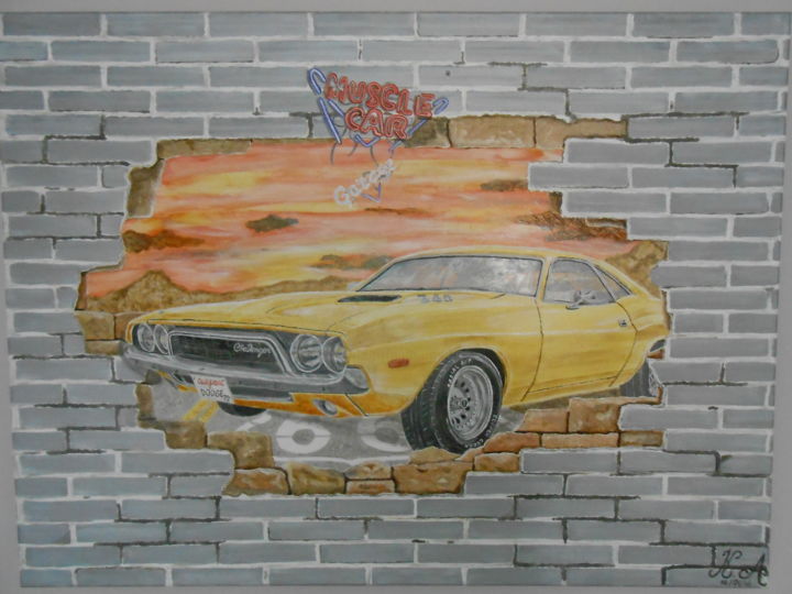 Peinture intitulée "Dodge Challenger de…" par Kinoua Création, Œuvre d'art originale