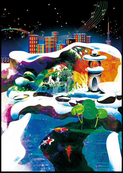 Arte digital titulada "鯉たちの冬/Invierno de C…" por Kio, Obra de arte original, Trabajo Digital 2D